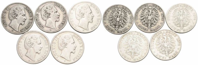 Bayern / Bavaria Lot
Ludwig II. 1864-1886 2 Mark 1876 D München. 28.1 mm. Silbe...