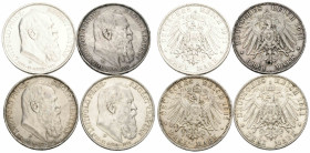 Bayern / Bavaria Lot
Prinzregent Luitpold, 1886-1912 3 Mark 1911 München. 33.0 mm. Silber / Silver 0.900. 90. Geburtstag des Prinzregenten Luitpold /...
