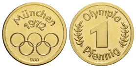 München
 Goldmedaille / Gold medal 1972 16.0 mm. Sommerspiele München. "Olympia-Pfennig". / Summer Games Munich. "Olympic penny". 2.47 g. Vorzüglich ...