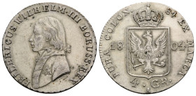 Kaiserreich / Empire Preussen, Königreich
Friedrich Wilhelm III. 1797-1840 Taler 1804 A, Berlin. 25.5 mm. Silber / Silver 4 Groschen (1/6 Thaler) FRI...