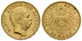 Kaiserreich / Empire Sachsen, Königreich
Albert, 1873-1902 20 Mark 1894 E. Deutschland / Germany. Albert of Saxony. Gold. 22.6 mm. KM 1248. 8.00 g. V...