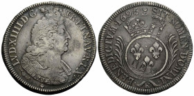Königreich und Republik / Kingdom and Republic
Louis XIV. 1643-1715 Ecu aux palmes 1696 K. 41.0 mm. Silber / Silver. 26.80 g. Überprägungsspuren / Ov...
