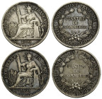 Französisch Indochina / French Indochina
 Piastre 1896 A /1898 A, Paris. 39.0 mm. Silber / SIlver 0.900. Rv. Legend: · INDO-CHINE FRANCAISE · TITRE 0...