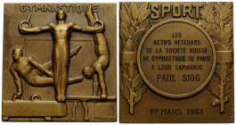 Medaillen / Medals
 Bronzeplakette / Bronze plaque 1961. 51.0 x 53.0 mm. Randpunze / Edge punch BRONZE. Art Deco Bronze Gymnastics Medal. Obv. Legend...