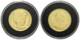 Elizabeth II. 1952 - 2022 1 Crown (0.25) 1991 PM, Pobjoy Mint, Surrey, UK. 22.0 mm. Gold 0.999. 10. Jahrestag der Heirat von Prinzessin Diana / 10th A...