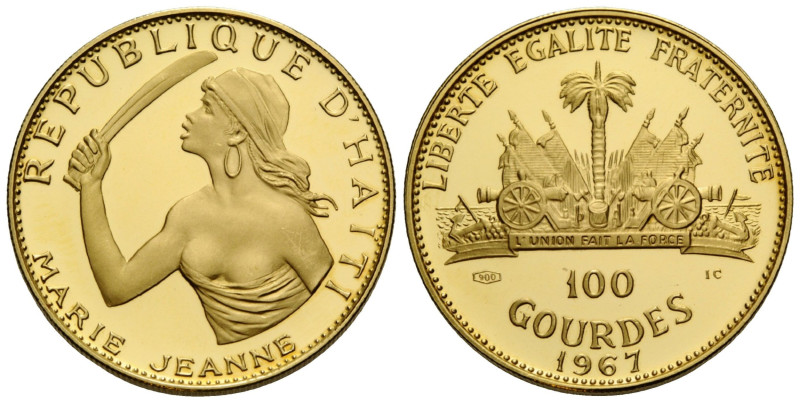 Republik / Republic 100 Gourdes 1967. 30.0 mm. Haiti. Gold. Marie Jeanne, holdin...