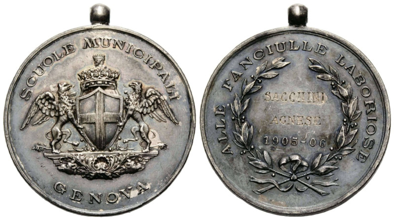 Genua / Genova
 Silbermedaille / Silver medal 1905-06. 32.9 mm. Schulprämie gra...