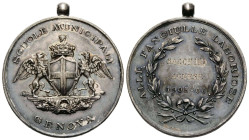 Genua / Genova
 Silbermedaille / Silver medal 1905-06. 32.9 mm. Schulprämie graviert / municipal schools award engraved. Legend: Scuole Municipali. R...
