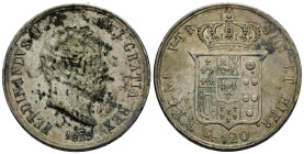 Neapel / Sizilien, Naples / Sicily
Ferdinando II. 1830-1859 120 Grana 1859. 37.5 mm. Silber / Silver 0.833. KM 370. 27.50 g. Mit starken Oxidationssp...