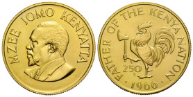 Republik1963-
 250 Schillings 1966 Cockerel. Kenia. 28.4 mm. Gold 0.917. 75. Geburtstag von Präsdent Jomo Kenyatta / 75th anniversary of President Jo...
