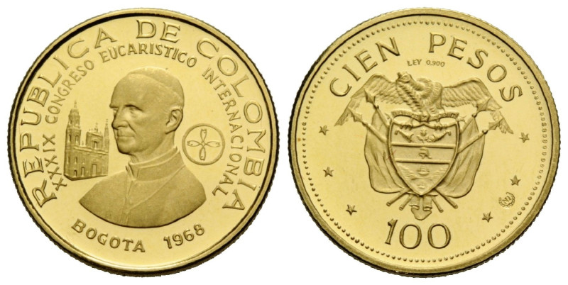 Republik, seit 1886 100 Pesos 1968 Bogota. 19.9 mm. Gold 0.900. 39. Internationa...