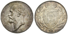 Johann II. 1858-1929 5 Franken 1924. 37.0 mm. Silber / Silver 0.900. HMZ 2-1379a. 25.00 g. Randschlag und Kratzer / Edge nick and scratches. Sehr schö...