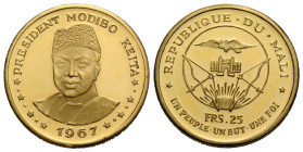 Republik seit / Republic since 1960.
 25 Francs 1967. 21.9 mm. Bust of President Modbo Keita. Rv. Arms. Friedberg 3. 8.00 g. Vorzüglich Polierte Plat...