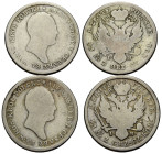 Alexander I. 1801-1825 2 Zlote 1821 / 1824. 25.1 mm. Silber / Silver 0.593 2 Zlote Polskie - Aleksandr I. C 99b. 2 Expl. total weight 17.28 g. Schön /...