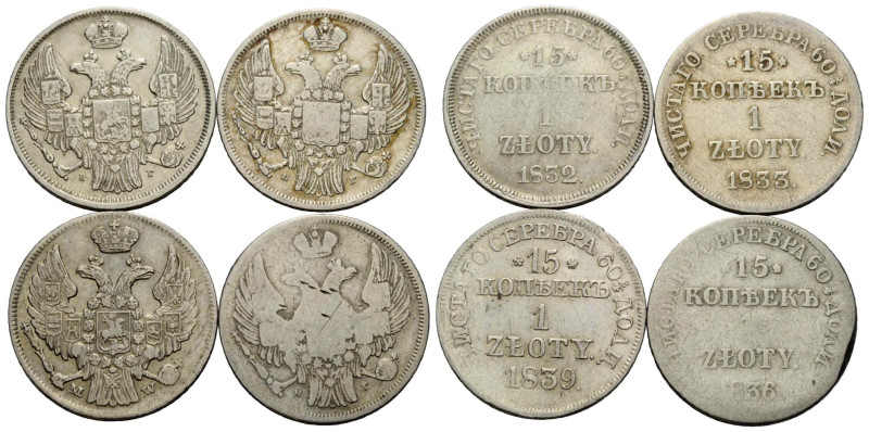 Nikolaus I. 1825-1855 1 Zloty 1832 / 1833 / 1836 / 1839. Silber / Silver 0.868 Z...