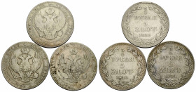 Nikolaus I. 1825-1855 5 Zlotych 1835 / 1840. 33.0 mm. Silber / Silver 0.868 Ruble 3/4. Lot aus 3 Stücke mit einem Total Gewicht von 45.63 g. Lot with ...