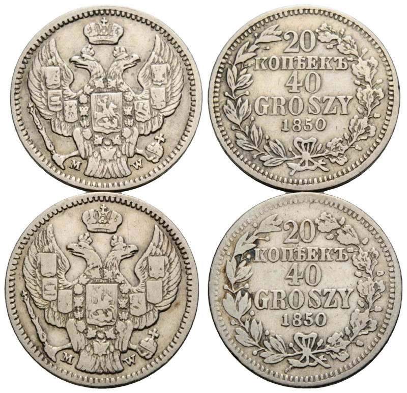 Nikolaus I. 1825-1855 40 Groszy-20 Kopeks 1850 MW, Warsaw. 22.0 mm. Silber / Sil...