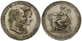 Franz Joseph I. 1848-1916 2 Gulden 1879. 36.0 mm. Silber / Silver 0.900 Austro-Hungarian gulden. Franz Joseph I - Silbernes Hochzeitsjubiläum / Silver...