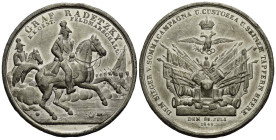 Medaillen / Medals Personenmedaillen
Radetzky von Radetz, Josef Graf von, geb. 1766, gest. 1858 Zinnmedaille / Tin medal 1848. 40.2 mm. Auf die Schla...