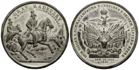 Medaillen / Medals Personenmedaillen
Radetzky von Radetz, Josef Graf von, geb. 1766, gest. 1858 Zinnmedaille / Tin medal 1848. 40.2 mm. Auf die Schla...