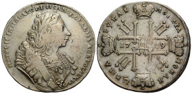 Kaiserreich und Föderation / Russian Empire and Federation
Peter II. 1727-1730 1 Rubel 1729. 40.0 mm. Silber / Silver 0.729 Rouble. KM182.3. 27.59 g....