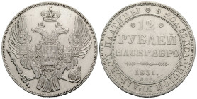 Kaiserreich und Föderation / Russian Empire and Federation
Nikolaus I. 1825-1855 12 Rubel Platin 1831. 35.75 mm. Pt 100.00% (Analyse mit X-ray Fluore...