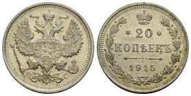 Kaiserreich und Föderation / Russian Empire and Federation
Nikolaus II. 1894-1917 20 Kopeken 1915. 22.0 mm. Silber / Silver 0.500, 20 Kopecks - Nicho...