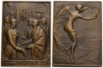 Aargau / Argovia Aarau
 Bronzeplakette / Bronze plaque 1903. 59.4 x 80.0 mm. Randpunze / Edge punch BRONZE. Auf die 100-Jahrfeier des Eintritts der S...