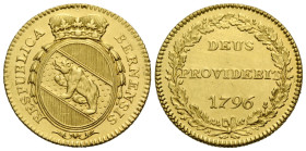Bern / Berne Stadt und Kanton / City and canton
 Duplone 1796. 23.0 mm. Gold. Crowned, oval arms of Bern, with garland, Legend: RESPUBLICA BERNENSIS....