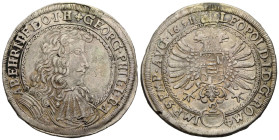 Graubünden / Grisons Herrschaft Haldenstein
Georg Philipp von Schauenstein 1671-1695 Gulden (2/3 Reichstaler, 60 Kreuzer) 1691. 38.8 mm. Silber / Sil...