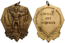 Schaffhausen
 Bronzemedaille / Bronze medal 46.0 x 53.0 mm. Stempel von / by FERDINAND HODLER. Rv. Legend: WEHRSPORT-VEREINIGUNG SCHAFFHAUSEN. / WILL...