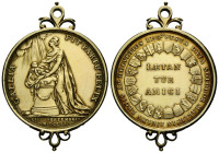 Solothurn Stadt und Kanton
 Stark vergoldete Silbermedaille / heavy gold plated silver medal 1751. 39.0 mm.x 55.0 mm. Auf die Geburtsfeierlichkeiten ...