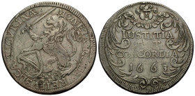 Zürich Stadt / City
 Taler 1663. 41.0 mm Silber / Silver thaler. Löwe nach links mit Schwert und Zürcherwappen. MONETA . NOUA (sic!!!) . REIBVBLICÆ T...