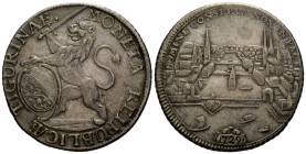 Zürich Stadt / City
 Taler 1729. 39.0 mm. Silber / Silver thaler. Stadtansicht / city view. Nach links schreitender Löwe mit Wappenschild und Schwert...