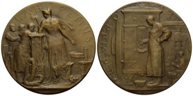 Eidgenossenschaft / Confederation
 Bronzemedaille / Bronze medal o. J. / ND. Huguenin, Le Locle. 80.0 mm. Frau steht vor Handwerkern und weist auf Ge...