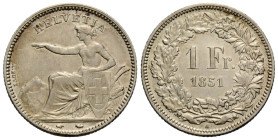 Eidgenossenschaft / Confederation Bundesmünzen / Federal Coins
 1 Franken 1851 A, Paris. 23.0 mm. HMZ 2-1203b. 4.97 g. Sehr schön + / Very fine +.