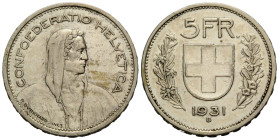 Eidgenossenschaft / Confederation Bundesmünzen / Federal Coins
 5 Franken 1931 B, Bern. 31.0 mm. Silber / Silver. Fehlprägung. Alphirte. 13* über Kop...