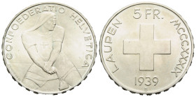 Eidgenossenschaft / Confederation Bundesmünzen / Federal Coins
 5 Franken 1939 Bern. 31 mm. Silber Gedenkmünze Schlacht bei Laupen. Switzerland Battl...