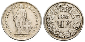 Eidgenossenschaft / Confederation Bundesmünzen / Federal Coins
 50 Rappen 1946 B, Bern. 18.0 mm. Silber / Silver. Stempeldrehung von 180°, Gleichsteh...