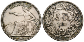 Eidgenossenschaft / Confederation Bundesmünzen / Federal Coins
 5 Franken 1851 A, Paris. 37.0 mm. Silber / Silver. Sitzende Helvetia / seated Helveti...