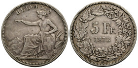 Eidgenossenschaft / Confederation Bundesmünzen / Federal Coins
 5 Franken 1873 B, Bern. 37.0 mm. Silber / Silver. Sitzende Helvetia / Seated Helvetia...