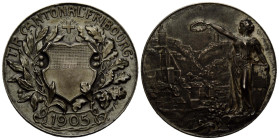 Schützentaler & Schützenmedaillen / Shooting talers & Shooting medals Freiburg / Fribourg
 Silbermedaille / Silver medal 1905 33.0 mm. Fribourg. Tir ...