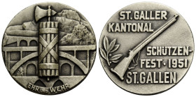 Schützentaler & Schützenmedaillen / Shooting talers & Shooting medals St. Gallen
 Bronzemedaille versilbert / Silvered bronze medal 1951. 32.4 mm. St...