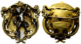 Schützentaler & Schützenmedaillen / Shooting talers & Shooting medals Luzern / Lucerne
 Goldbrosche / Gold brooch 30.0 x 32.0 mm. Jugendstilbrosche K...