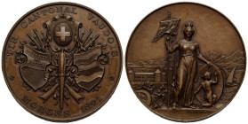 Schützentaler & Schützenmedaillen / Shooting talers & Shooting medals Waadt / Vaud
 Bronzemedaille / Bronze medal 1891. 45.0 mm. Morges. Tir cantonal...