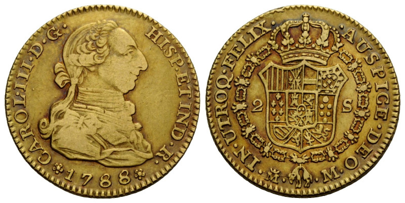 Königreich / Kingdom
Carlos III. 1759-1788 2 Escudos 1788 Madrid. 21.5 mm. Gold...