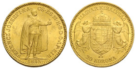 Franz Joseph I. 1848-1916 20 Kronen 1895 K B, Kremnitz / Kremnica, Slovakia. 21.0 mm. Gold 0.900. Friedberg 250. 6.77 g. Vorzüglich / Extremely fine.