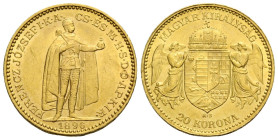 Franz Joseph I. 1848-1916 20 Kronen 1896 K B, Kremnitz / Kremnica, Slovakia. 21.0 mm. Gold 0.900. Friedberg 250. 6.77 g. Vorzüglich / Extremely fine.