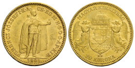 Franz Joseph I. 1848-1916 20 Kronen 1901 K B, Kremnitz / Kremnica, Slovakia. 21.0 mm. Gold 0.900. Friedberg 250. 6.77 g. Vorzüglich / Extremely fine.
