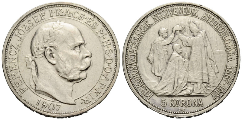 Franz Joseph I. 1848-1916 5 Kronen 1907. 36.0 mm. Silber / Silver 0.900 Austro-H...